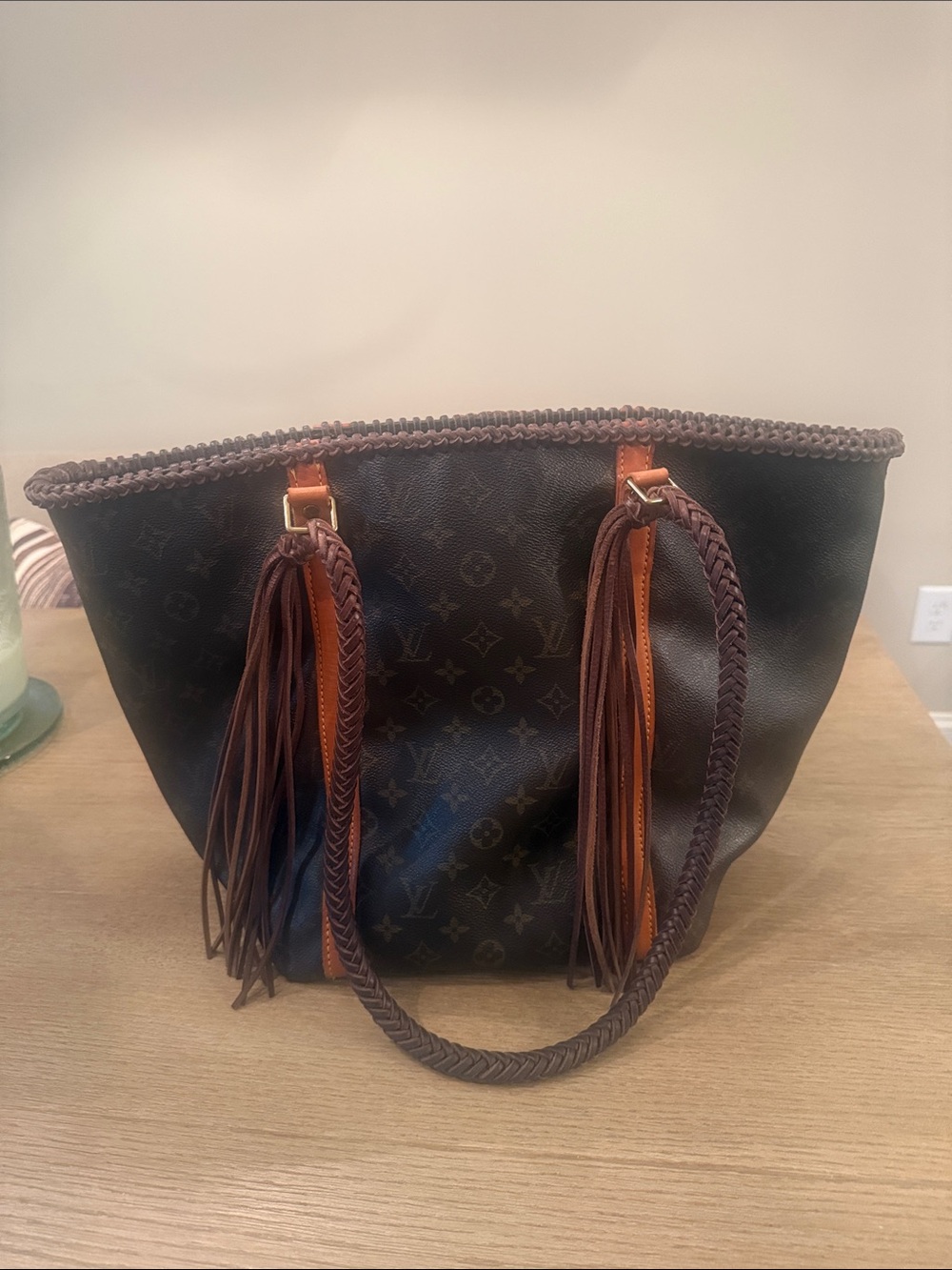 Vintage Boho Bags Louis Vuitton Brown Monogram Canvas Tote Bag with Tan Trim - Picture 5 of 8